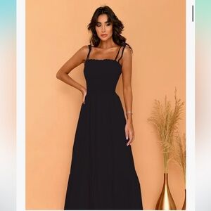 Black Maxi Dress Tie Straps Smocked Top Small